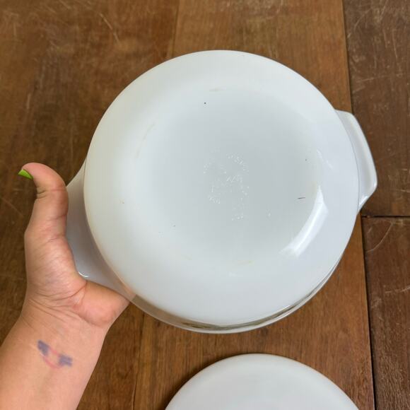 Fire King GREEN MEADOW FLOWERS Casserole Dish w Lid 437 Anchor‎ Hocking - Picture 7 of 9